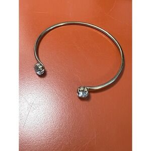 Open bangle cuff silver tone bracelet with rhinestones, vintage